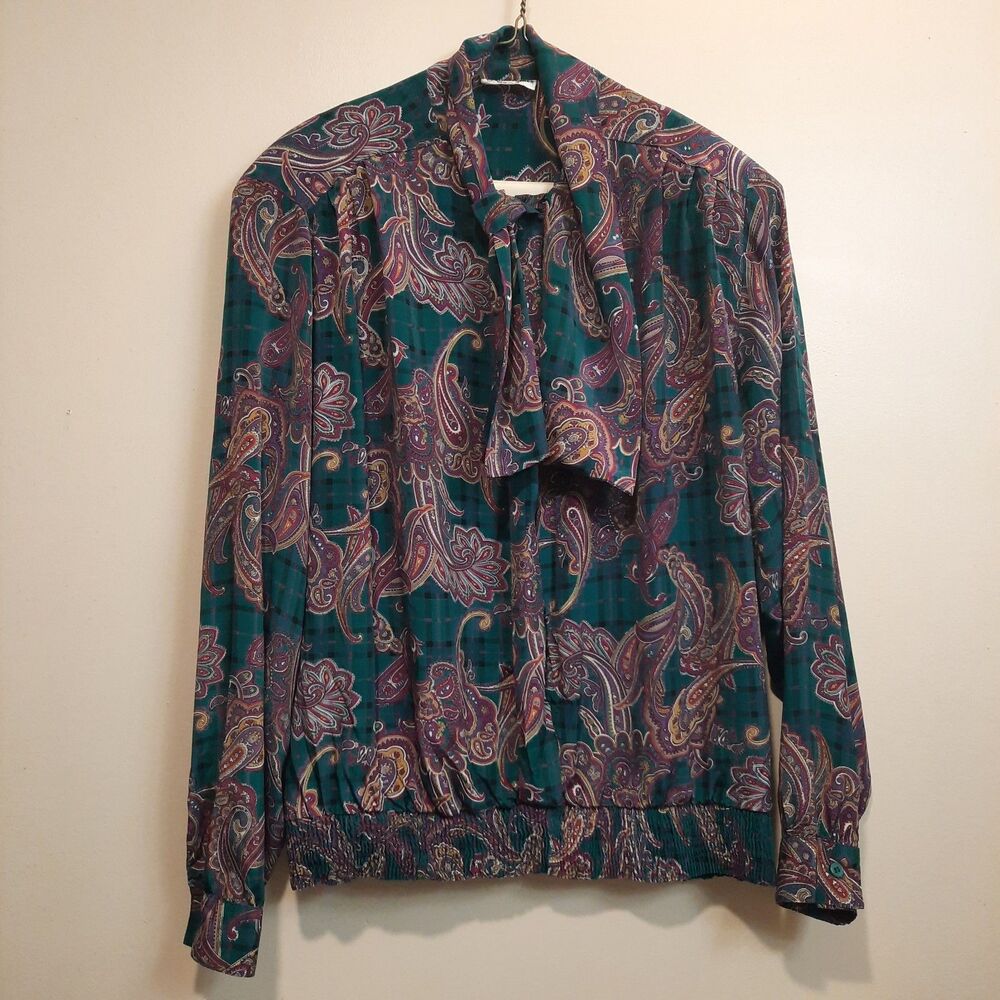 Alfred Dunner Women’s 20W Paisley Tie Neck Blouse Long Sleeve Grandmillennial